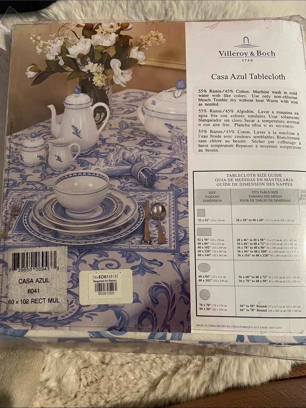 Villeroy & Boch Casa Azul Toile Tablecloth 60x102 Rectangular NWT